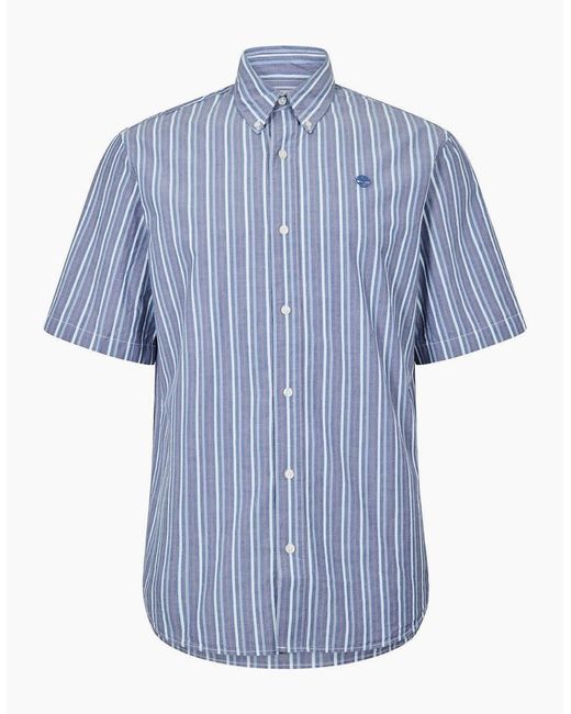 Timberland Blue Striped Button Down Collar Short Sleeve Shirt for men