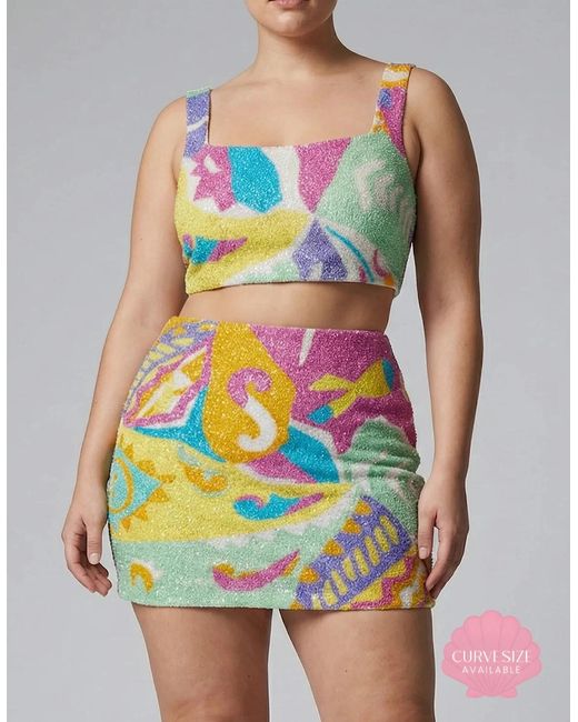 Oceanus Green South Beach Azure Beaded Mini Skirt Multi Colour
