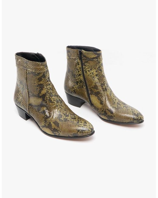 Club Cubano Green Emmanuel Snakeprint Leather Cuban Heel Boots Musgo for men