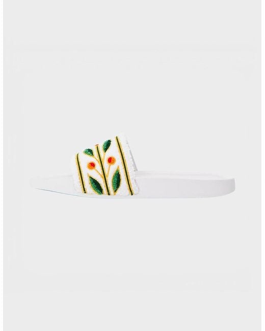 Casablanca White Embroidered Terry Slider