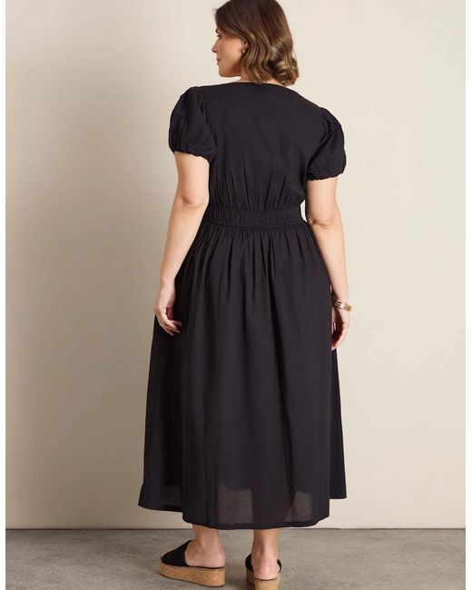 Live Unlimited London Black Cotton Smocked Waist Midaxi Dress