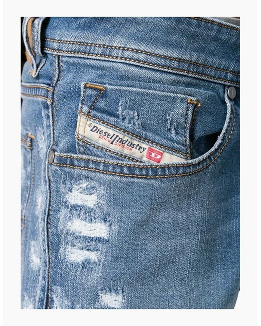 DIESEL Blue Sleenker 085Ah Denim Jeans Distressed Lyocell Stretch Slim Skinny for men