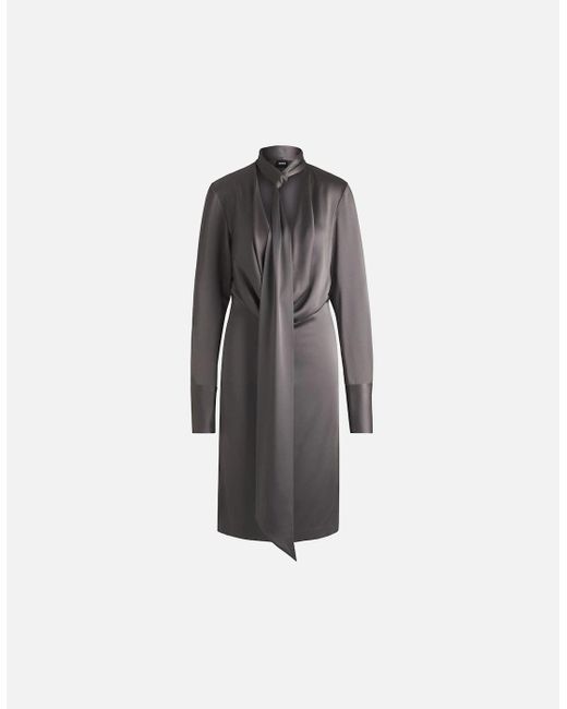 Boss Gray Bascarva Long Sleeve Scarf Neckline Dress
