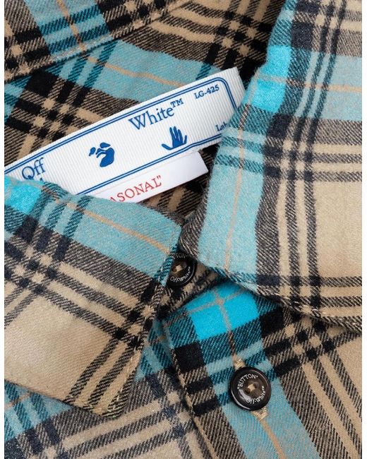 Off-White c/o Virgil Abloh Blue Helvetica Pattern Camel Flannel Shirt for men