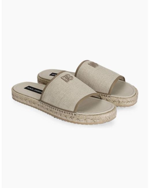 Dolce & Gabbana White Branded Canvas Sandals for men