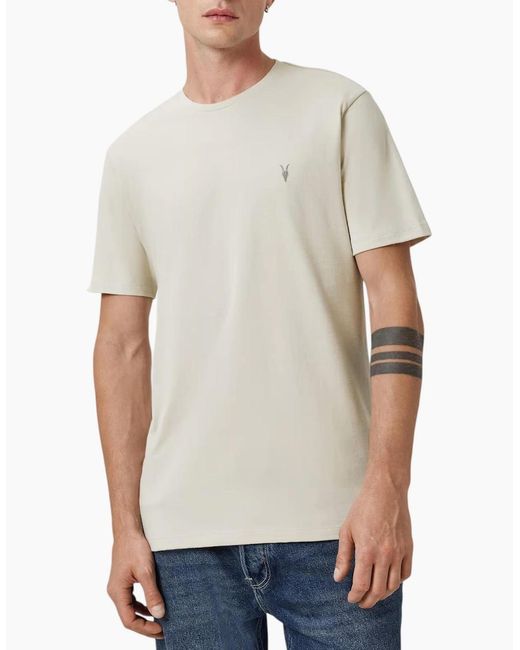 AllSaints Gray T Shirts Lycra Stretch Cotton Crew Neck Short Sleeve Summer Tee for men