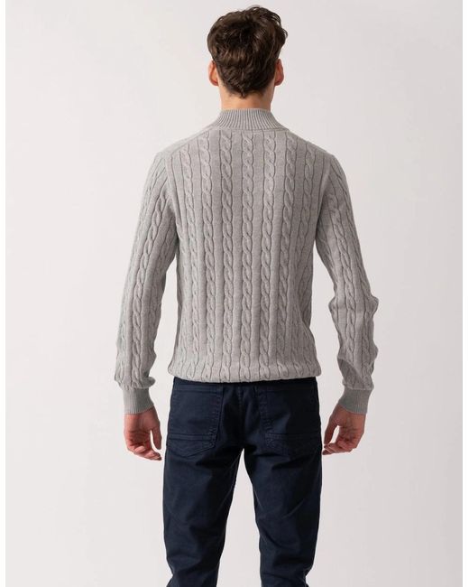 Gant Gray Cotton Cable Half Zip Jumper for men