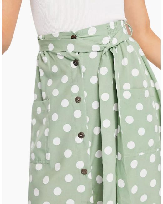 Brave Soul Green Mora Midi Skirts Stretchy Ladies Polka Dot Print Casual Bottom