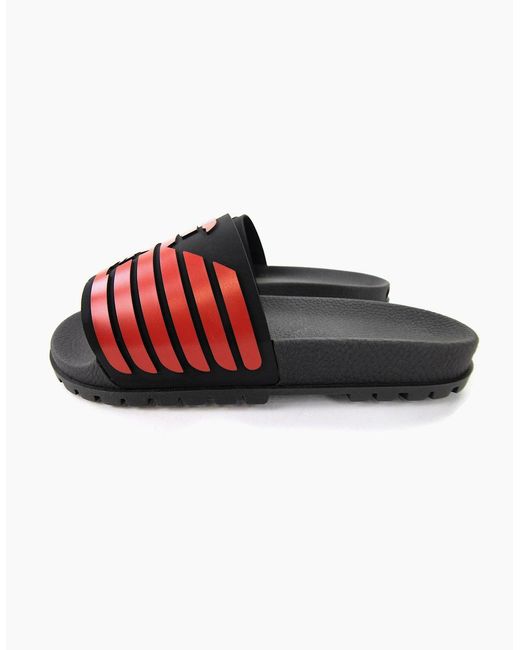 Emporio Armani Red Ga Eagle Logo Rubber Sliders for men