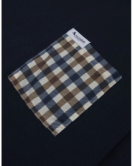 Aquascutum Blue Active Club Check Pocket T Shirt for men