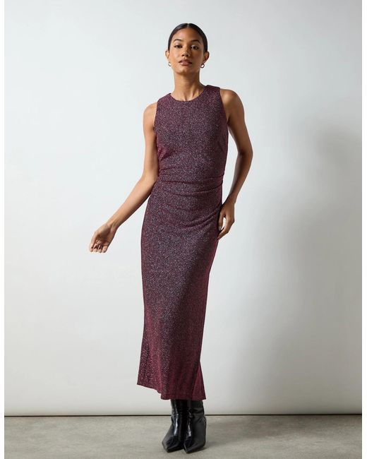 Ro&zo Pink Petite Gabriela Burgundy Super Sparkle Column Midi Dress
