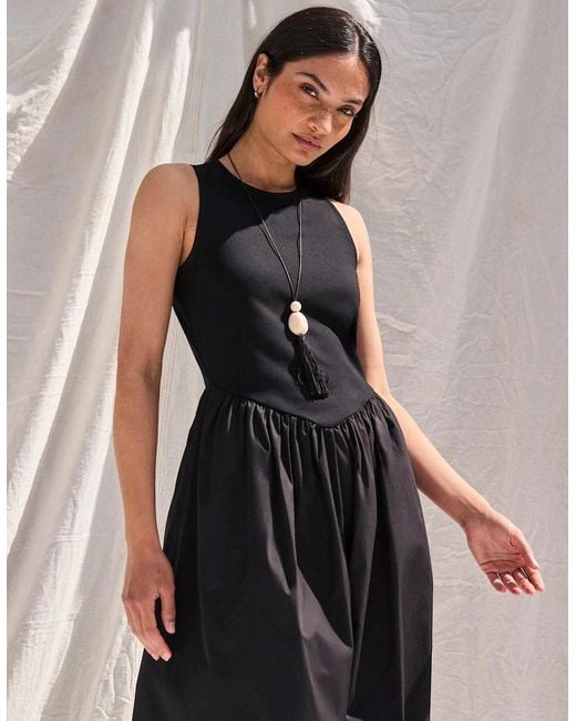 Ro&zo Black Petite Jersey Bodice Midi Waisted Dress