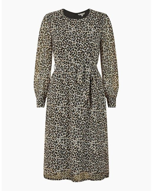 Yumi' Gray Leopard Crew Neck Midi Skater Dress