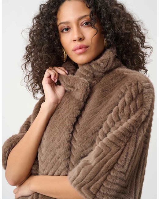 Joseph Ribkoff Brown Chevron Faux Fur Cape Style Jacket