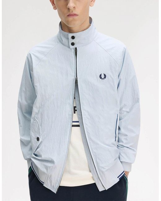 Fred Perry Blue Crinkle Harrington Jacket for men