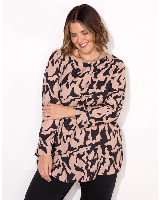 Live Unlimited London Black Printed Slash Neck Tunic