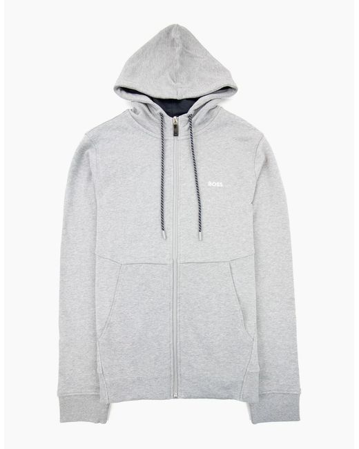 Boss White Saggy Embroidered Contrast Logo Zip Up Sweatshirt 059 for men