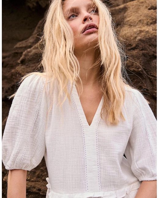 Ro&zo White Ivory Cheesecloth Frill-Detail Mini Dress