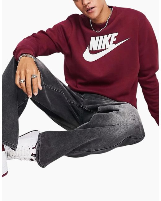 Nike Red Dq4912 Sweatshirt Sportswear Club Fleece Crew Neck Pullover Jumper New for men