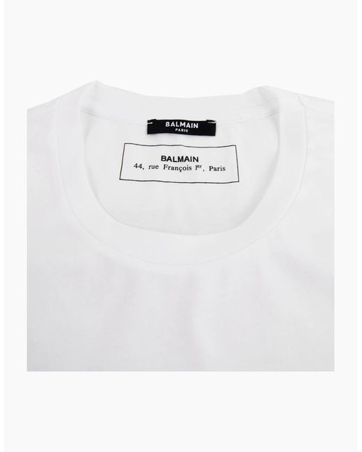 Balmain White Printed Paris Logo T Shirt for men