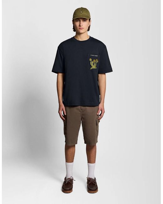 Lyle & Scott Blue Botanical Embroidered Pocket T-Shirt for men