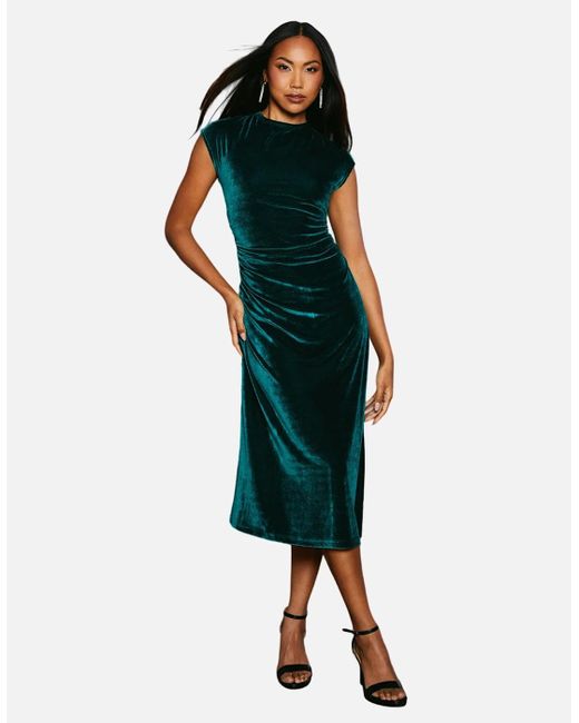 PRINCIPLES Green Ladies Velvet Ruched Waist Midi Dress