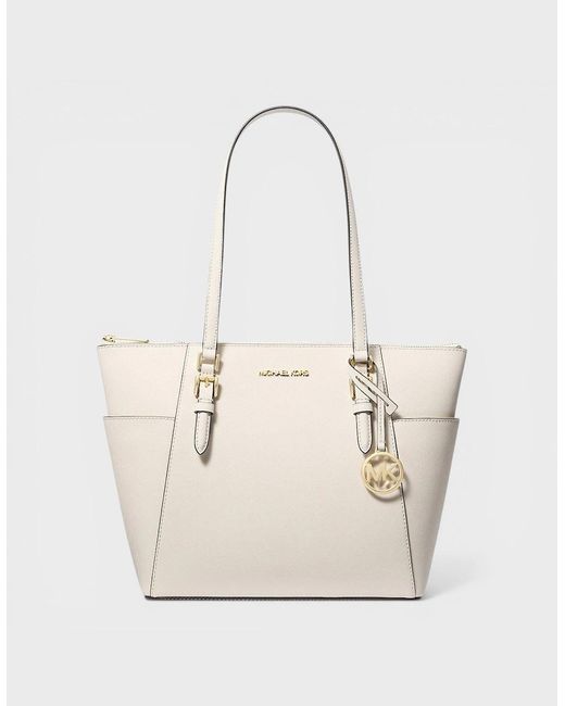 Michael Kors Natural Saffiano Leather Zip Tote Bag Optic