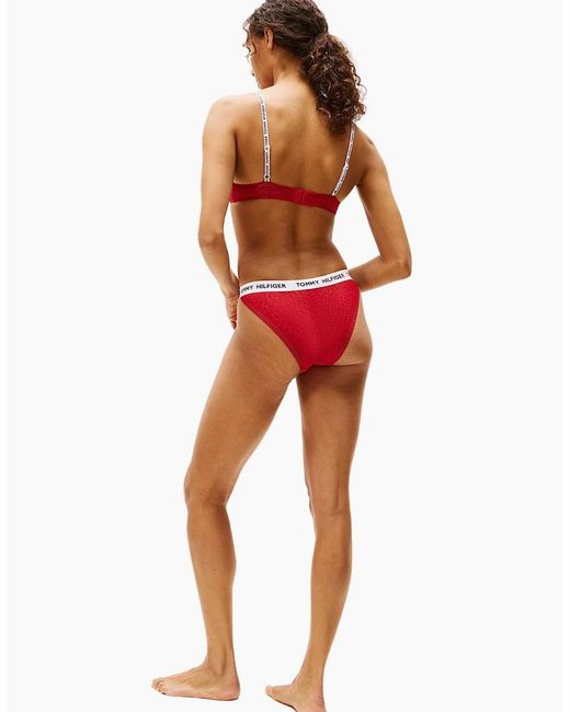 Tommy Hilfiger Red Heritage Logo Lace Tanga Bikini Brief