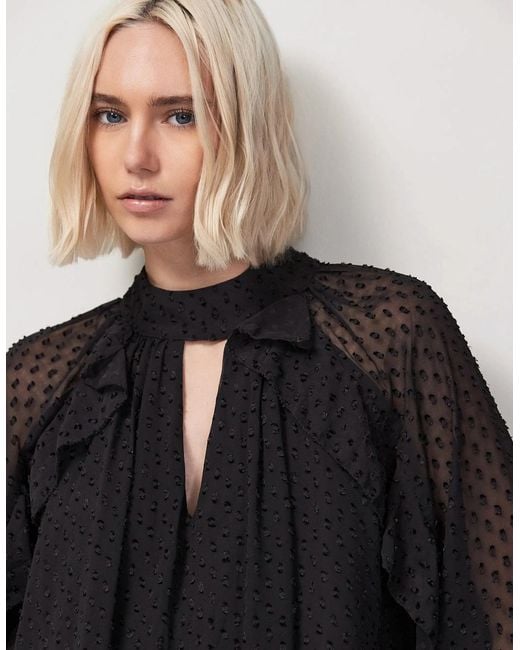 Ro&zo Black Dobby Ruffle Short Dress
