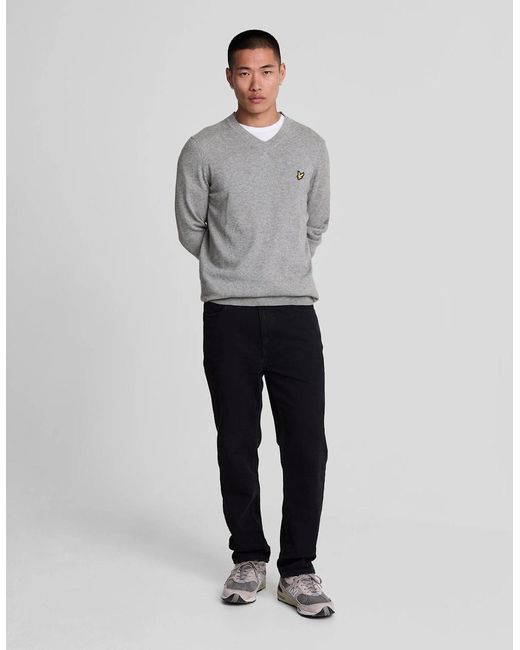 Lyle & Scott Gray Cotton Merino V Neck Jumper for men