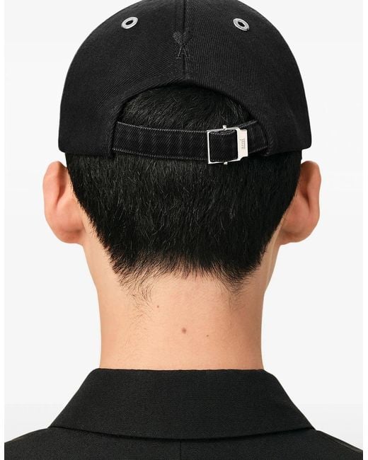 AMI Black Washed Cotton Ami Cap for men