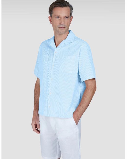 Paul & Shark White Riviera Seersucker Cotton Collar Hawaiian Short Sleeve Shirt for men