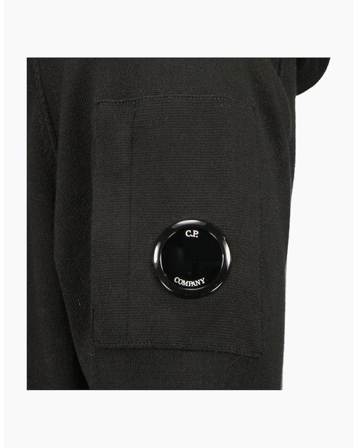 C P Company Black Sea Island Knitted Lens Hoodie for men