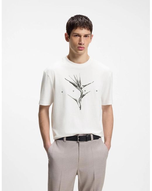 Boss White Hugo Darise Relaxed-Fit T-Shirt With Artwork And Logo for men