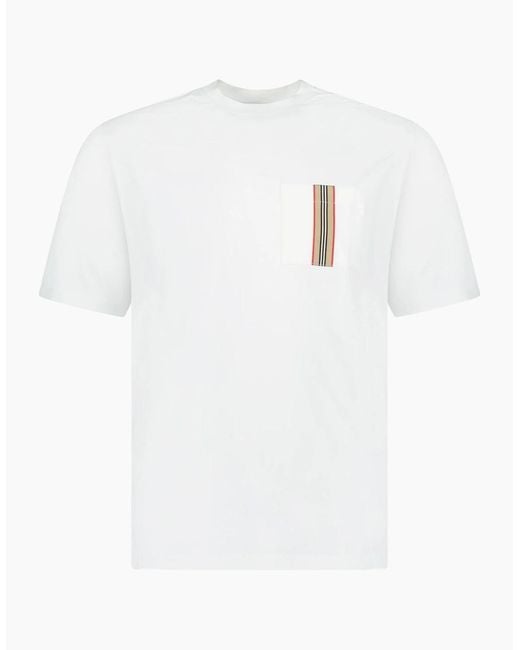 Burberry White 'Ellison' Stripe Pocket T-Shirt for men