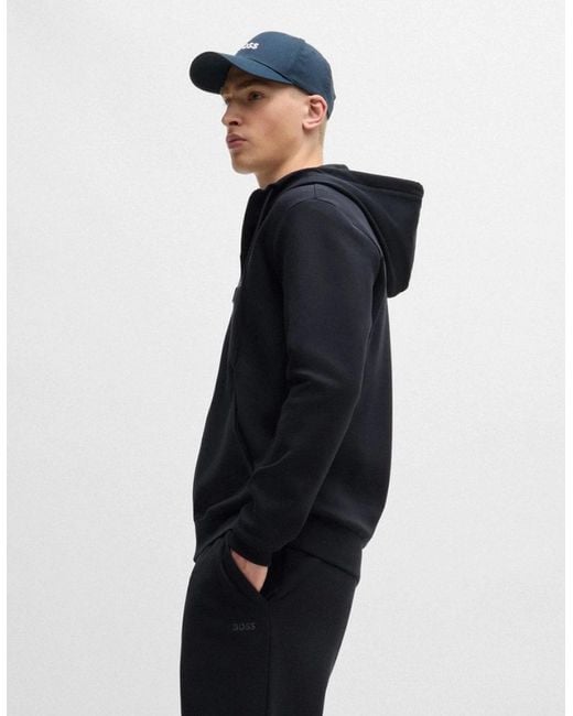 Boss Blue Boss Saggy Stretch Cotton Zip-Up Hoodie With Logo Print for men