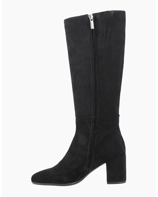 Hush Puppies Black Oprah Suede Long Leather Heeled Knee High Boots