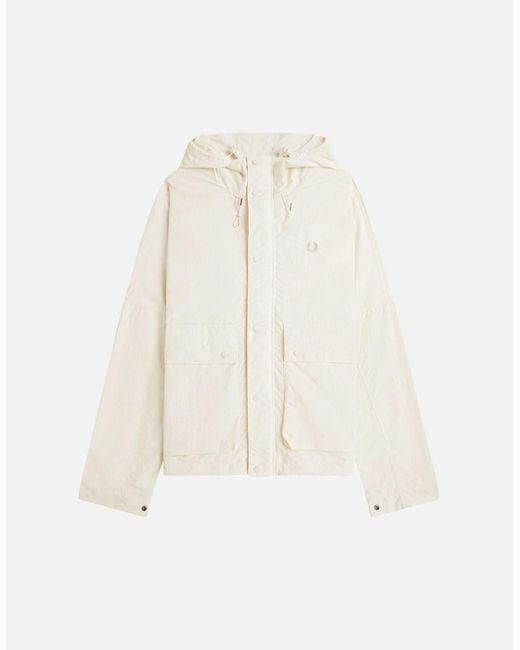 Fred Perry White Cropped Ripstop Parka Ecru for men