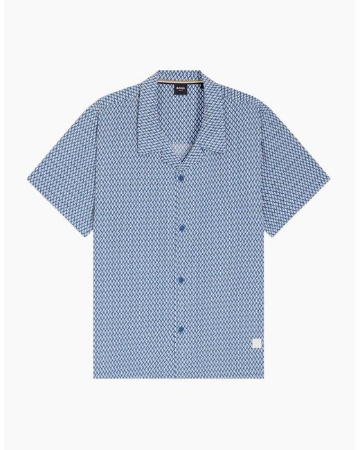 Boss Blue Straight Fit Patterned Beach Shirt for men