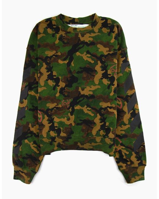Off-White c/o Virgil Abloh Green Off Camouflage Oversized Crewneck Sweatshirt Camo for men