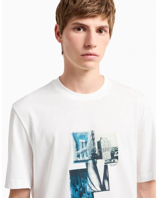 ARMANI EXCHANGE White Milano/New York Landmarks Graphic T-Shirt for men