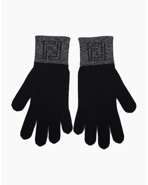 Fendi Black Ff Cuff Gloves for men
