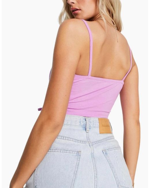 Brave Soul Purple Ruched Cami Vest Stretchy Crop Top Summer Beach Cropped Tops Strappy Vest