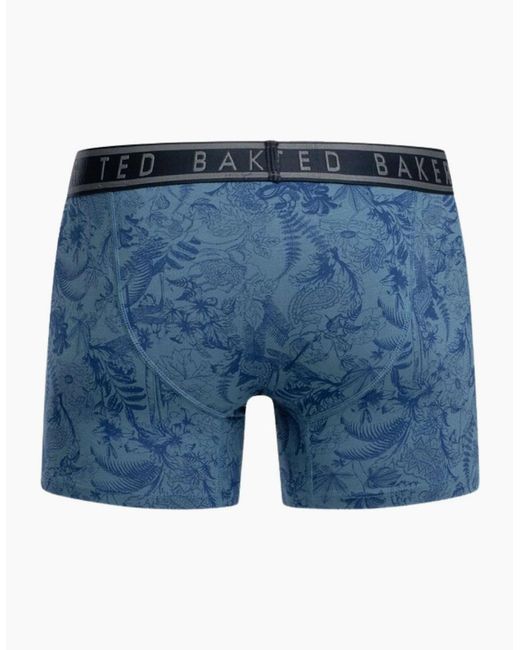 Ted Baker Blue 3-Pack Floral Print Boxer Briefs, Mazarine for men
