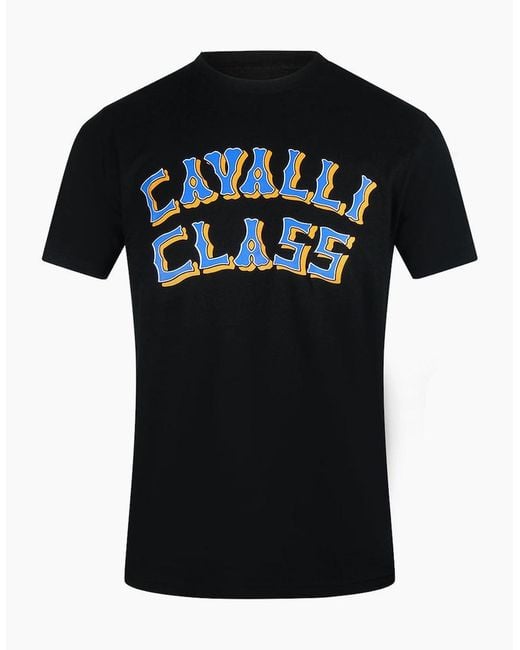 Roberto Cavalli Black Cavalli Class Layered Logo T-Shirt for men