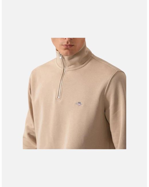 Gant Natural Sweatshirt Embroidered Shield Half Zip Pullover Winter Jumper for men