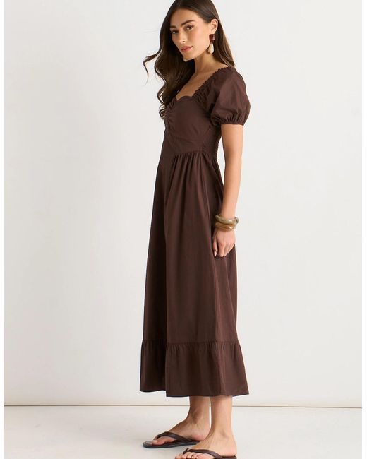 Gini London Brown Gypsy Puff Sleeves Cotton Midaxi Dress