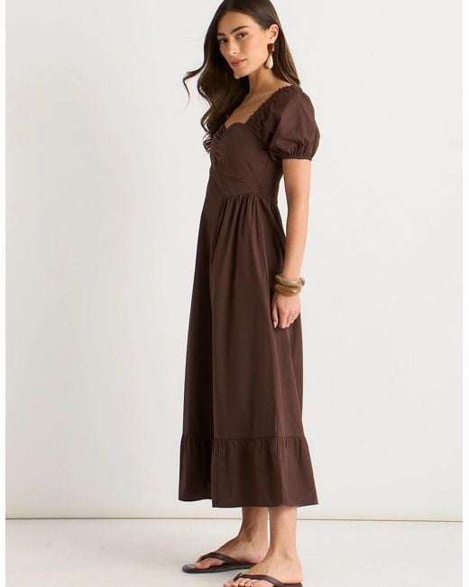 Gini London Brown Gypsy Puff Sleeves Cotton Midaxi Dress