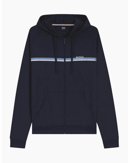 Boss Blue Authentic Cotton Stripe Logo Hooded Tracksuit for men