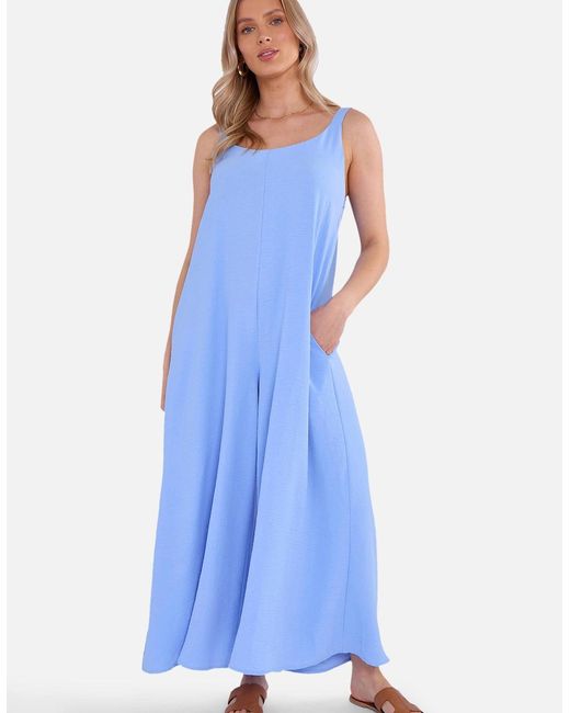 Gini London Blue Air Flow Strappy Wide Leg Jumpsuit